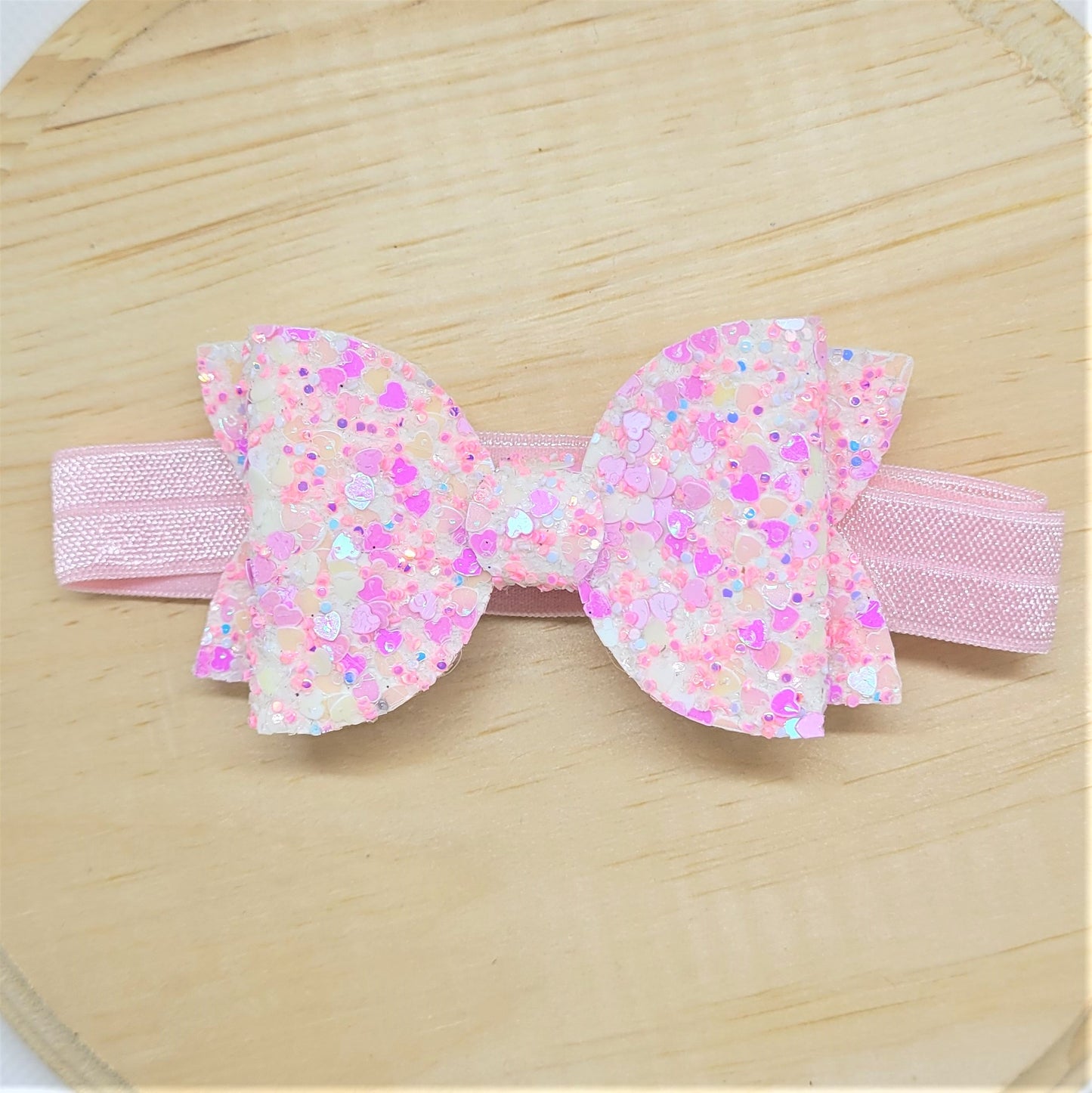 Pink Colorful Hearts Classic Bow Headband