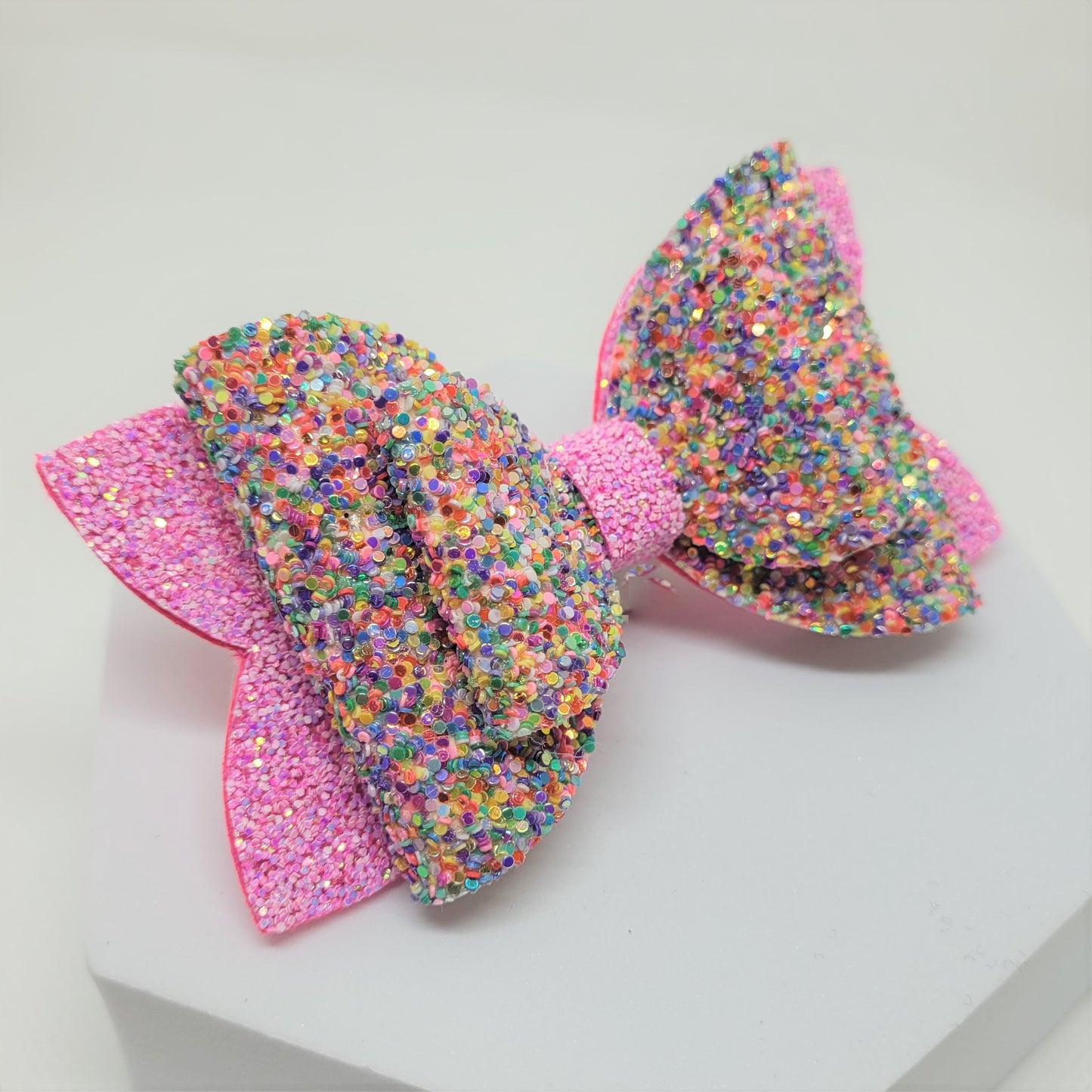 4" Rainbow and Pink Glitter  Classic Bow