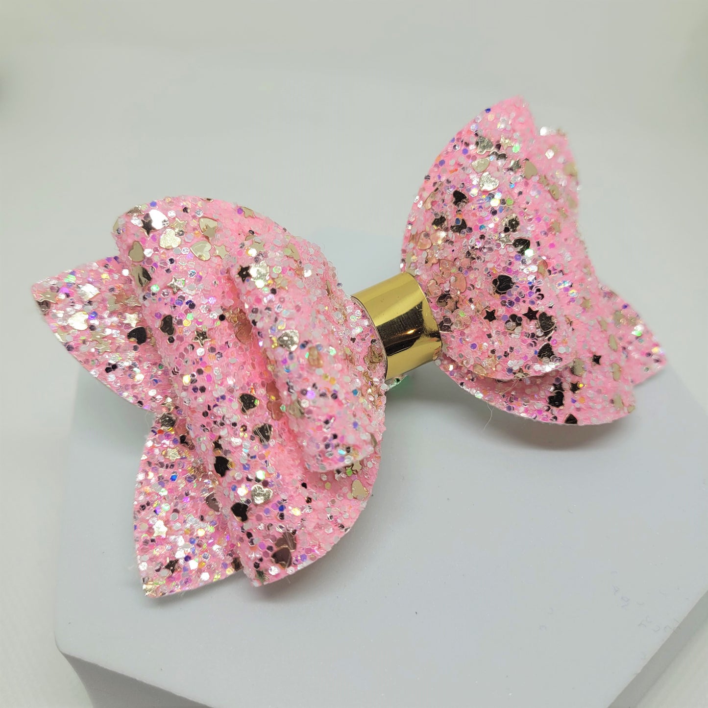 4" Pink and Golden Glitter Sparkly  Classic Bow