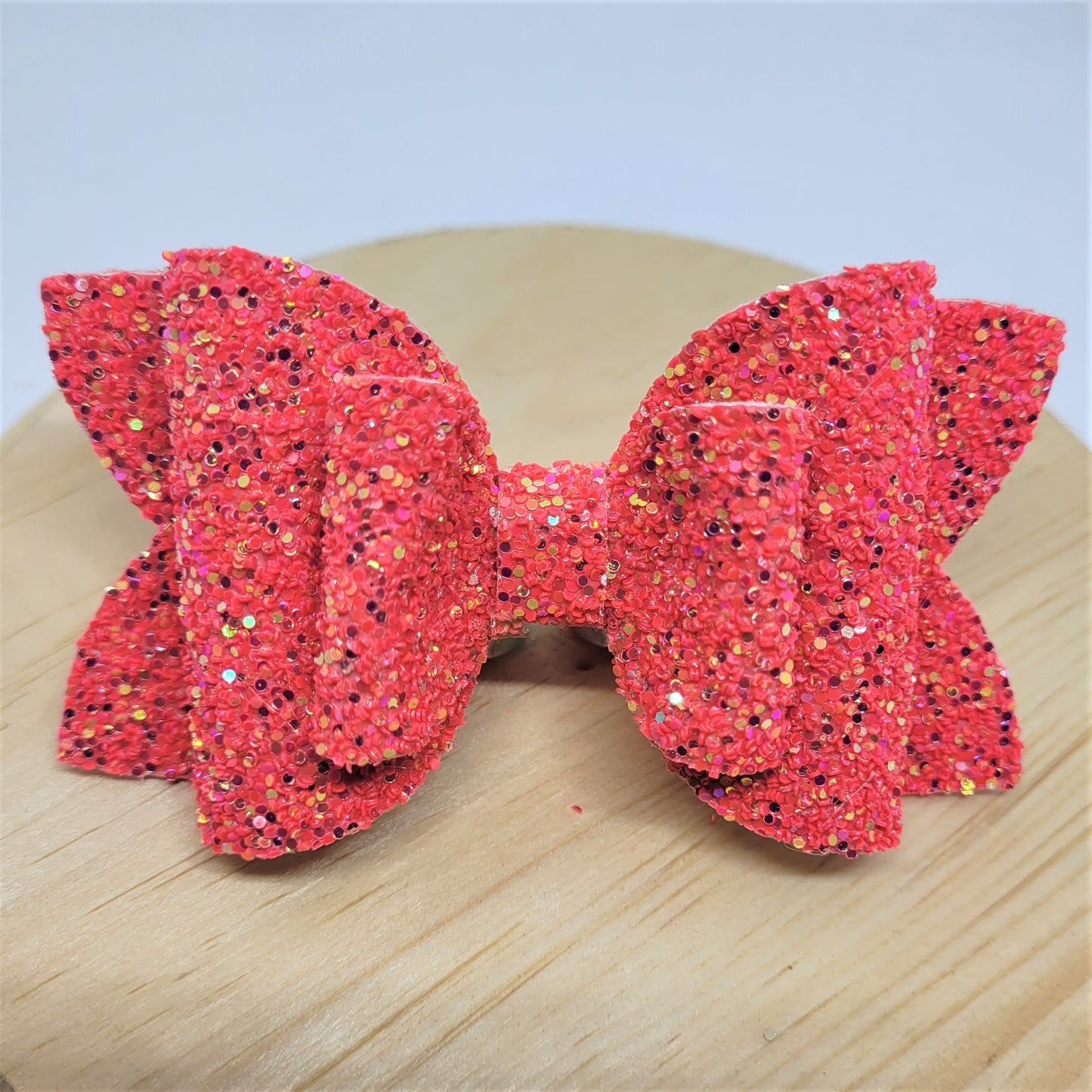 4" Coral Sparkly Glitter Classic Bow