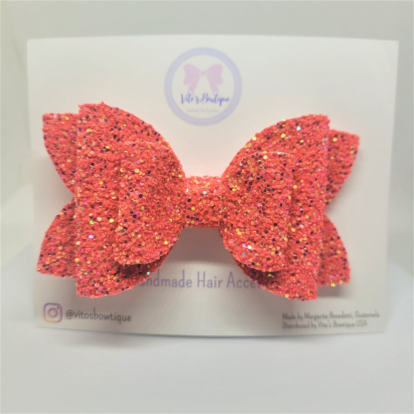4" Coral Sparkly Glitter Classic Bow