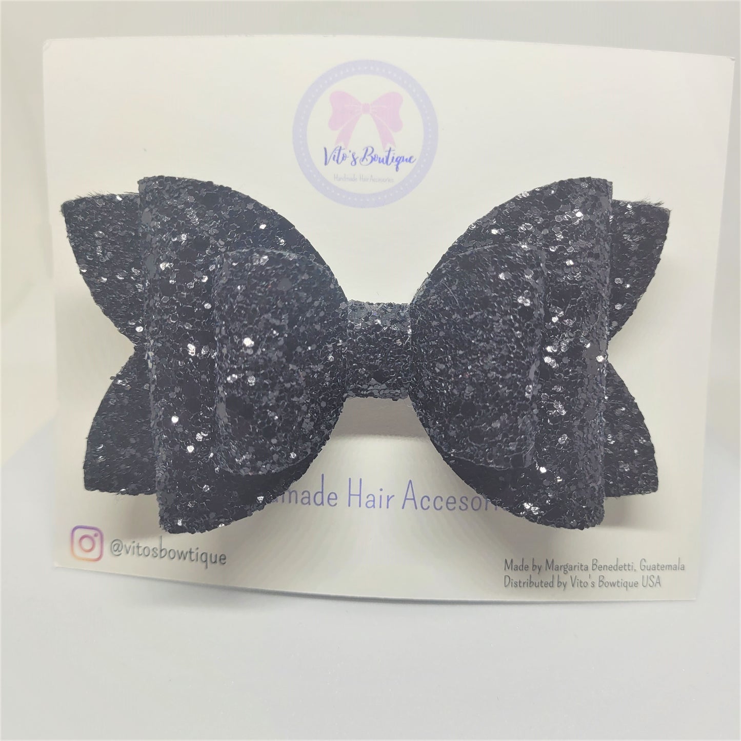 4"Black Sparkly  Glitter Classic Bow